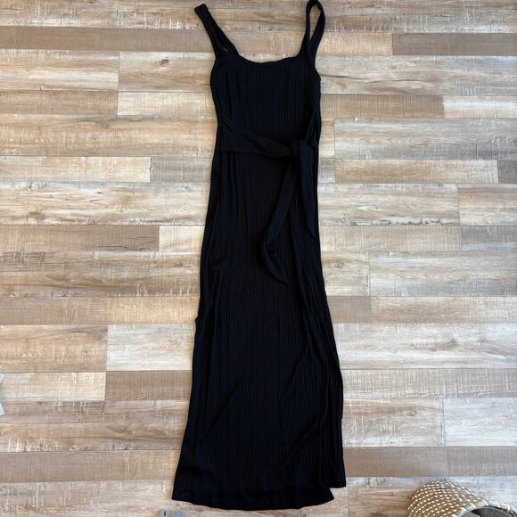 Reformation Hosby Tie Front Ribbed Knit Black Dress Size L - Picture 2 of 7